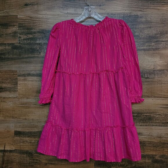 GAP Kids Metallic Stripe Dress L 10 12 Pink Gold Metallic Tiered Ruffle Accent - Picture 3 of 10